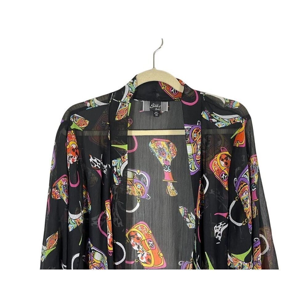 Slinky Funky Sheer Cardigan 1X Black Retro Hippie Indie Perfume Handbag Festive - Picture 4 of 15